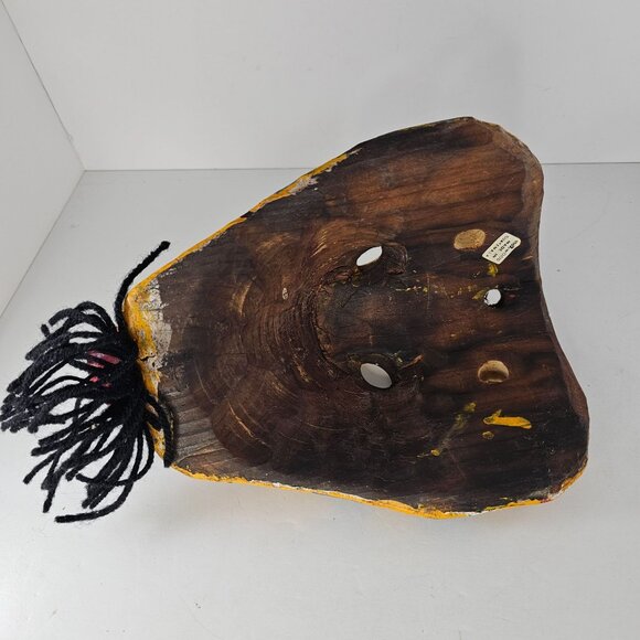 Hand-Painted Wooden Guatemalan Mask With Colorful Tribal Design & Yarn Beard - Picture 3 of 8
